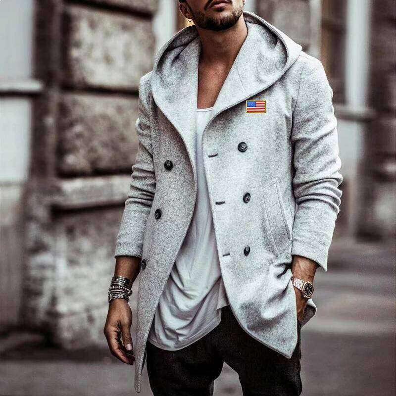 2024 Europe And The United States Autumn Men's Lapel Hat Retro Cotton Double Breasted Printed Casual Trench Coat