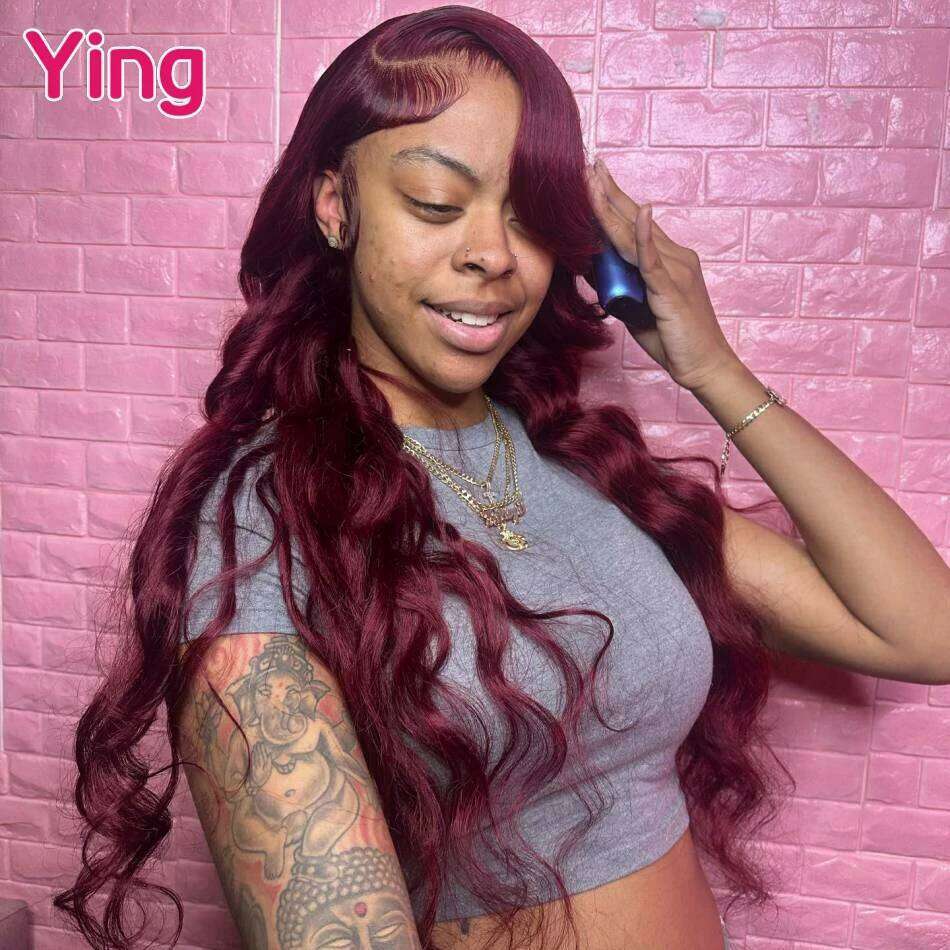 34 36 Inch 200% Brazilian Bury Red Colored Body Wave 13x6 Human 5x5 Lace Closure Wig PrePlucked With Baby Hair