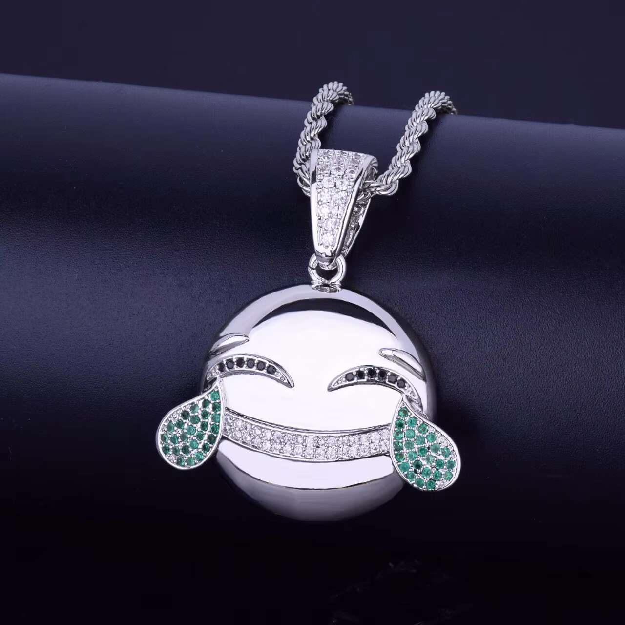 18K Gold Silver Funny Face Micro Pave Moissanite Pendant Necklace Hip Hop Style for Men Women