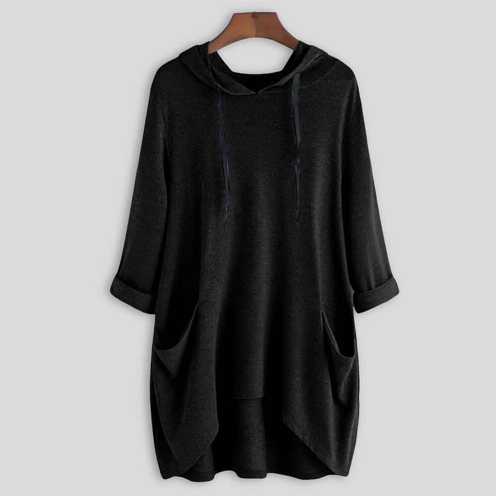 Women's Loose-Fit Casual Training Hoodie with Asymmetrical Cut - Stylish Solid Color Sweatshirt