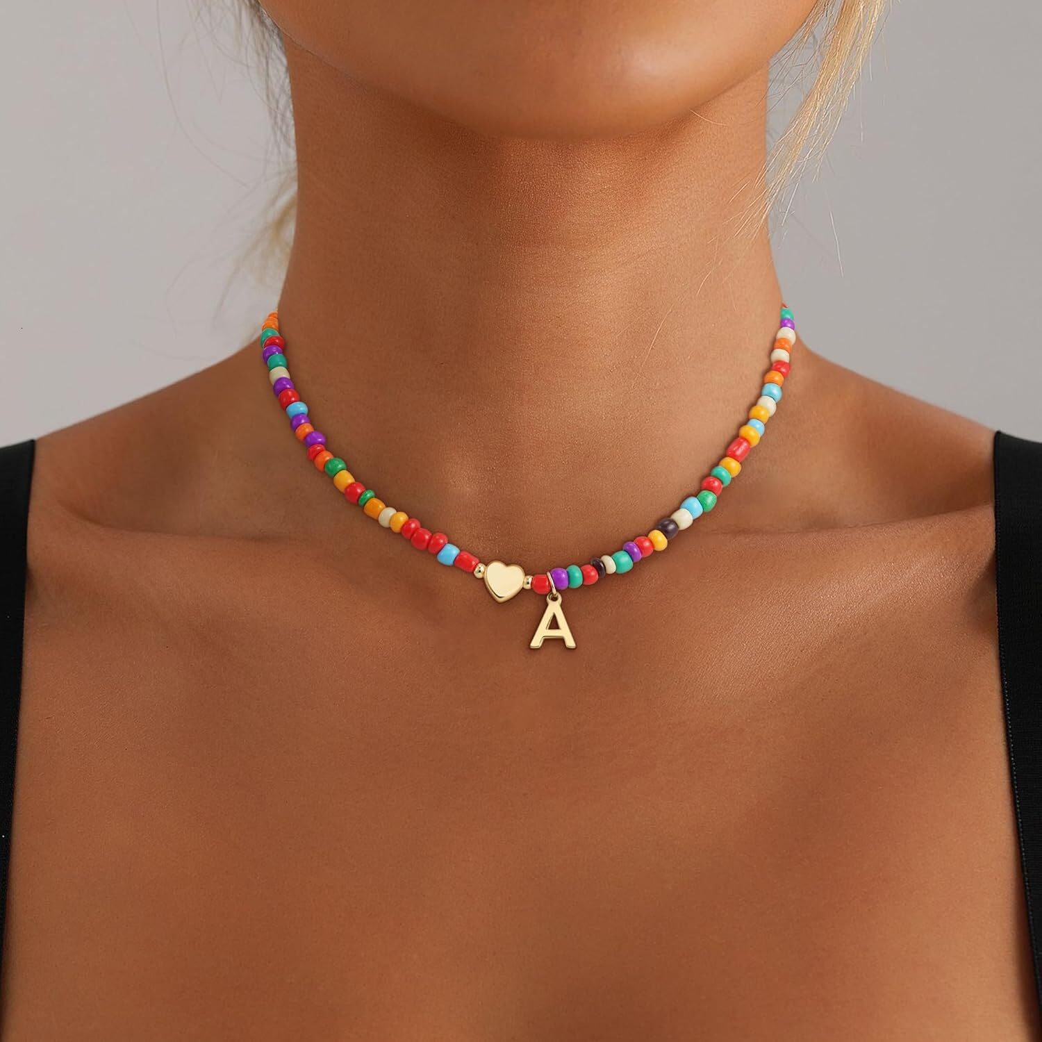 Luxury Colorful Initial Necklace Exquisite Beaded Choker for Girls Women Teens Premium Fashion Jewelry Gift with Elegant Letter Design