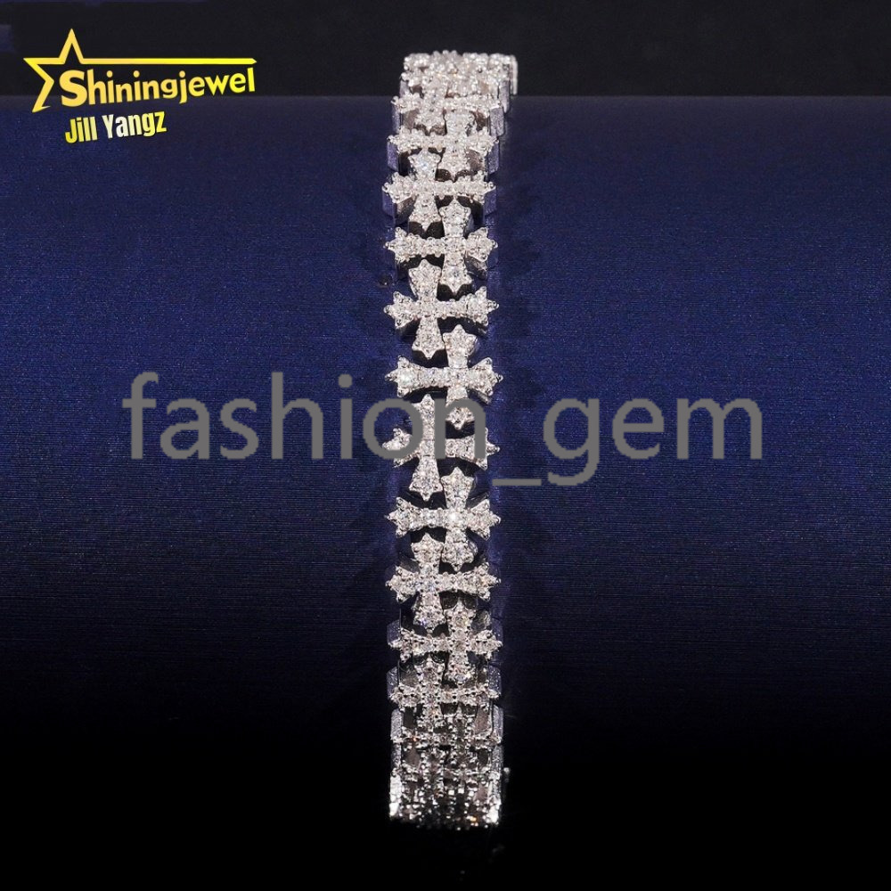 Cross Moissanite Cuban Bracelet Ready Stock Hip Hop Rock Moissanite 925 Silver Religious Jewelry Diamond Cuban Link Chain