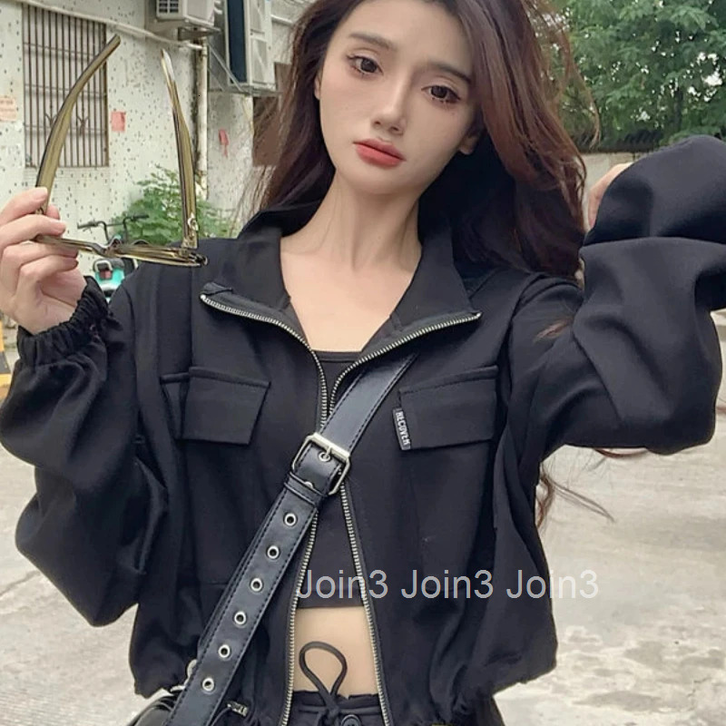 Solid Color Loose Zip-up Female Coat Luxury Korean Style Elegant 2025 Trend New in Outerwears Womens Jackets Casual Harajuku