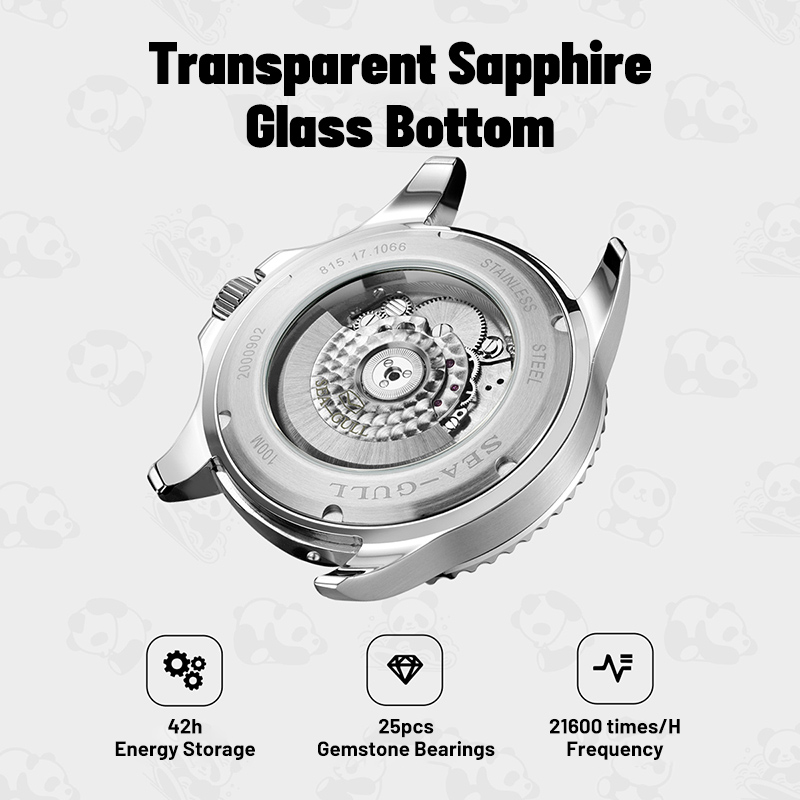 2025 Seagull Men's Watch Rolling Panda Design water proof 100M Diving Watches Automatic Mechanical Wristwatch Ocean Series 816.17.1066