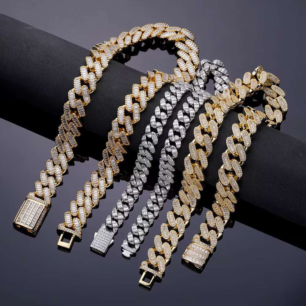 Custom Iced Out Cuban Link Chain Pass Vvs Moissanite Diamond Tester Men Baguette 925 Sterling Silver 14K 18K Gold Cuban Chain