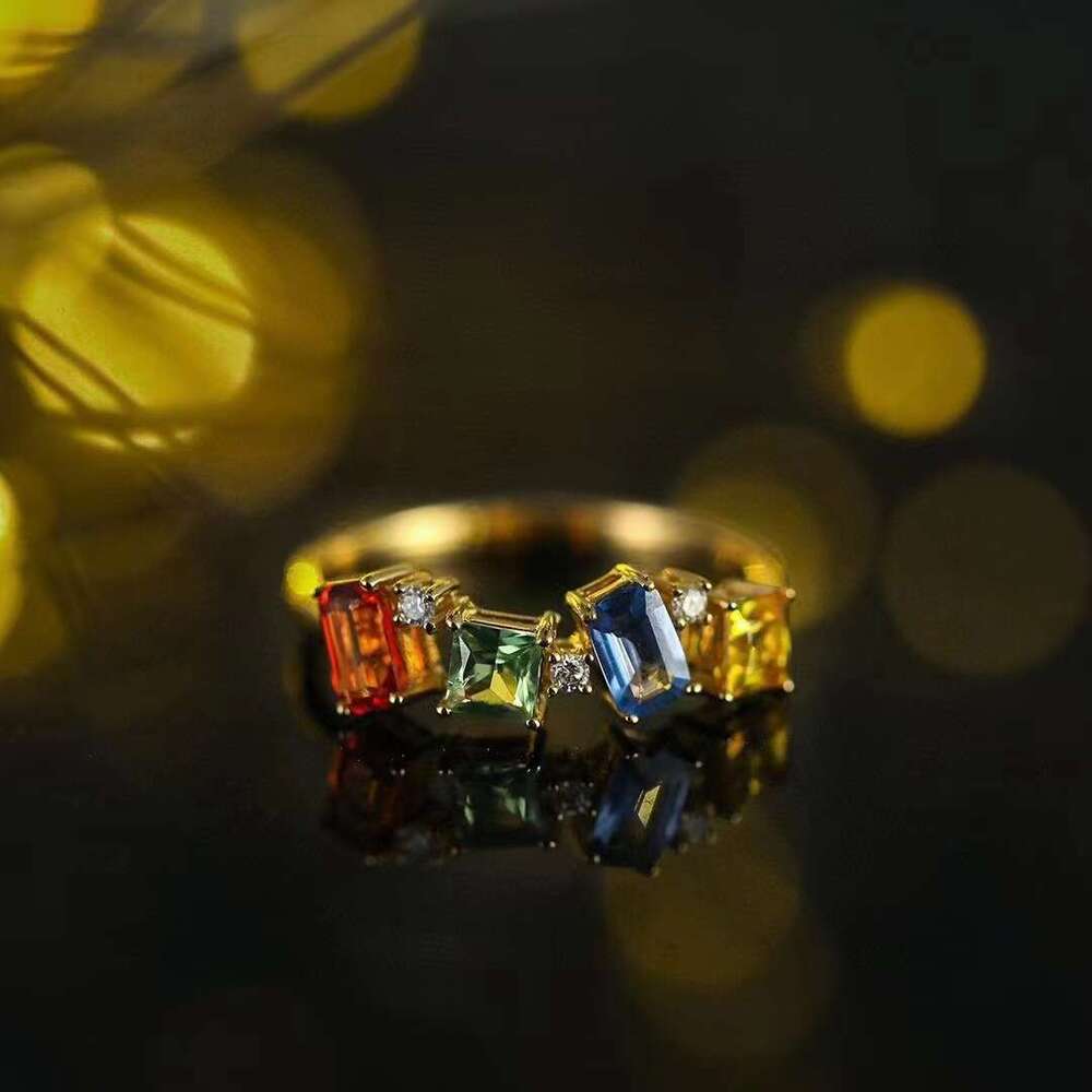 Dreamy Rainbow Light Luxury Niche Design Same Style Zircon Open Ring Jewelry