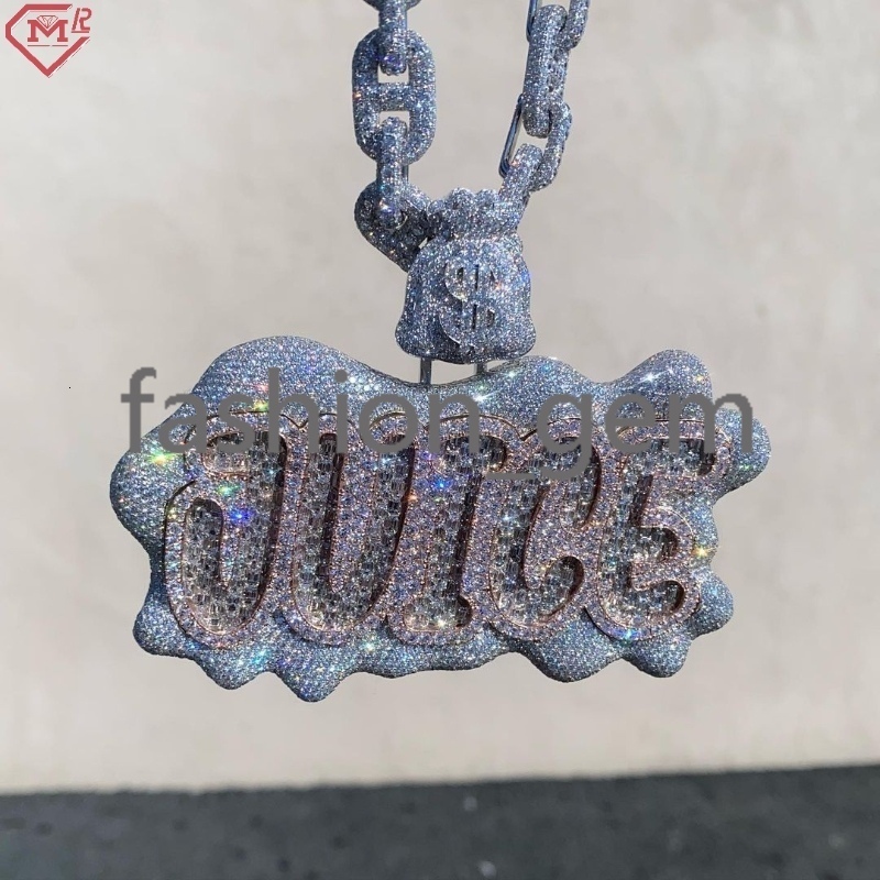 Iced Out Moissanite Letter Pendant Name Two Tone Hiphop Cuban Chain Personalized Custom Moissanite Pendant