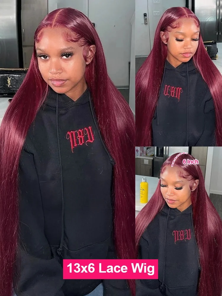 99j Burgundy Hd Human Hair Lace Frontal Wig 13x4 Brazilian Bone Straight Red Colored Lace Front Human Hair Wigs 30 40 Inch Synthetic For Women