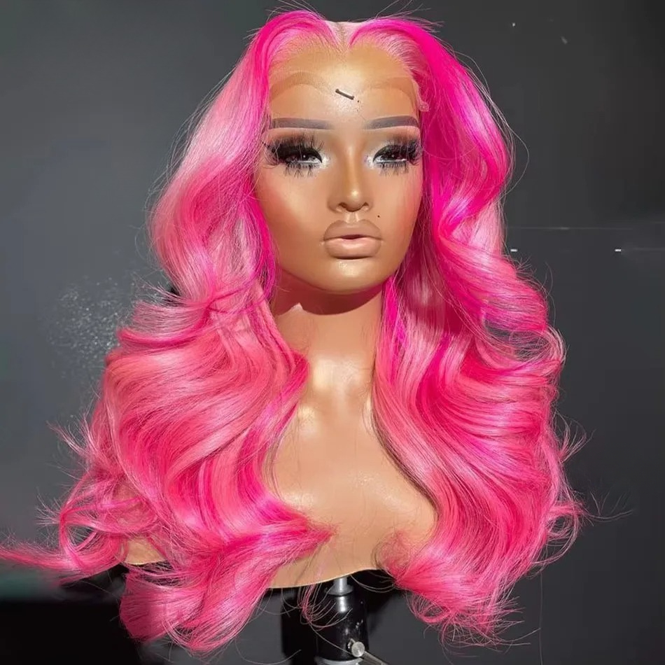 30 36 Inch 13x4 Pink Lace Front Wig Human Hair Body Wave Hd Lace Frontal Wigs for Women Light Pink Colored Wigs Pre Plucked Synthetic