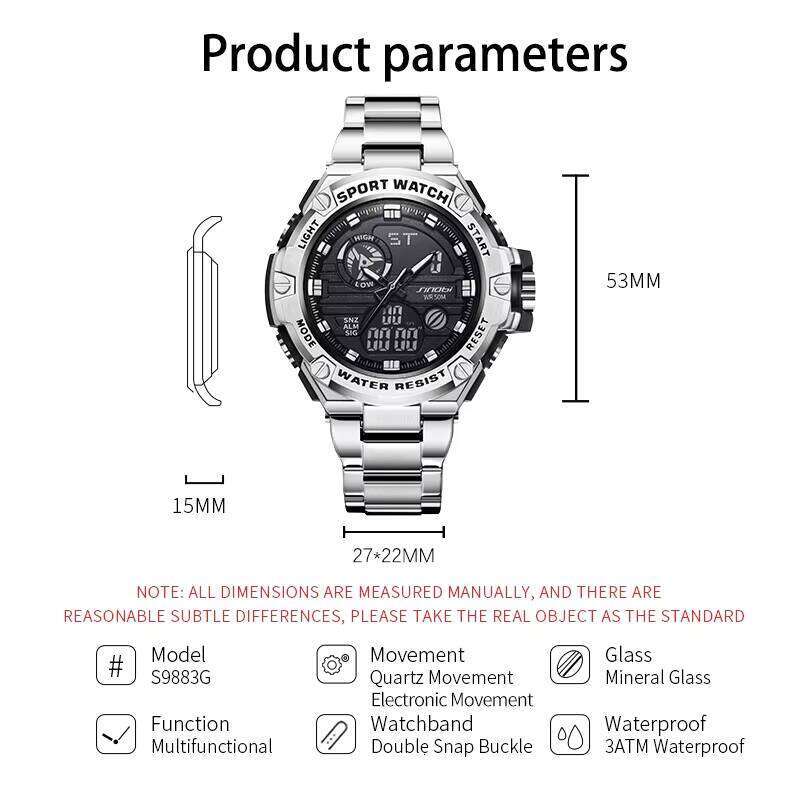 DHgadgets Sports Waterproof 5Bar Dual Time Men's Watch Shockproof Alarm Clock Montre Homme