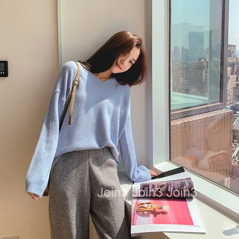 Blue V-neck Knitted Top for Women Yellow Ladies Sweaters Green Pullover on Promotion Long Sleeve Dropshiping Winter Cold Autumn
