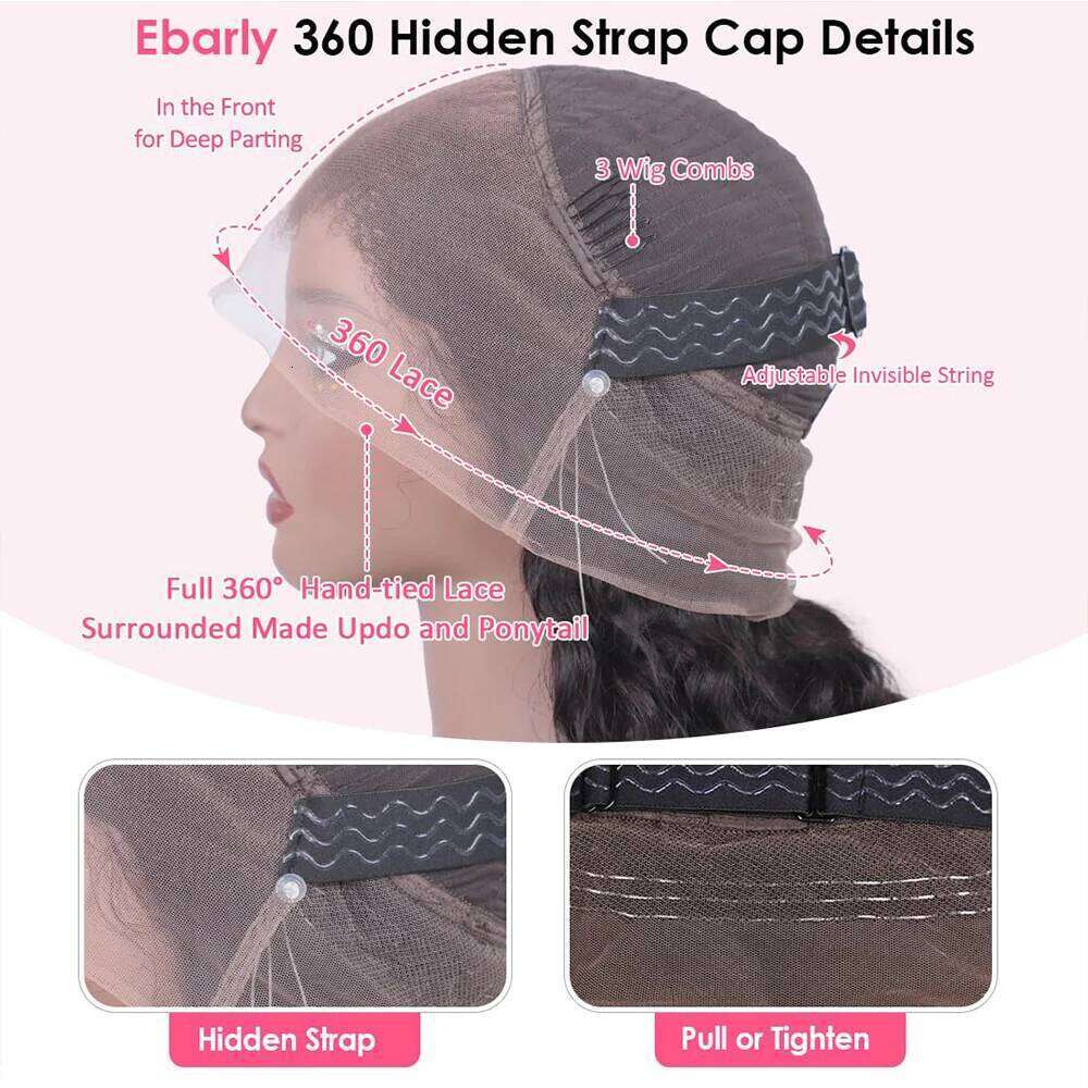 250 Density Invisible HD Full Precut 360 Lace Frontal Deep Curly Hidden Strap Glueless Human Hair Wig