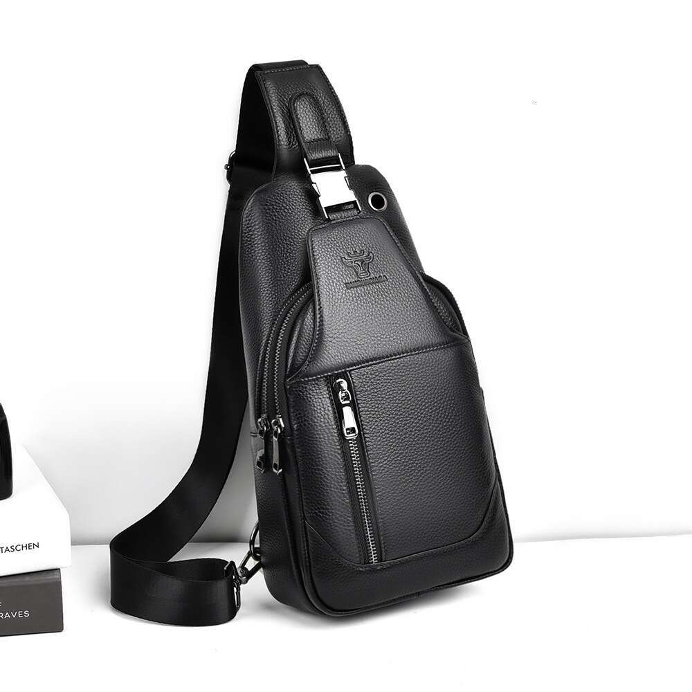 Men's Crossbody Genuine Leather Litchi Texture High-end Business Shoulder Multifunctional Chest cross bag First Layer Cowhide Small for Men mini 