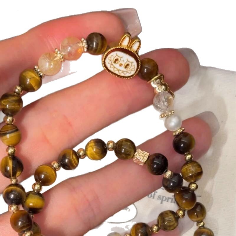 natural crystal bracelet beautiful and fashionable cartoon labubu bracelet beaded mens and womens holiday gift