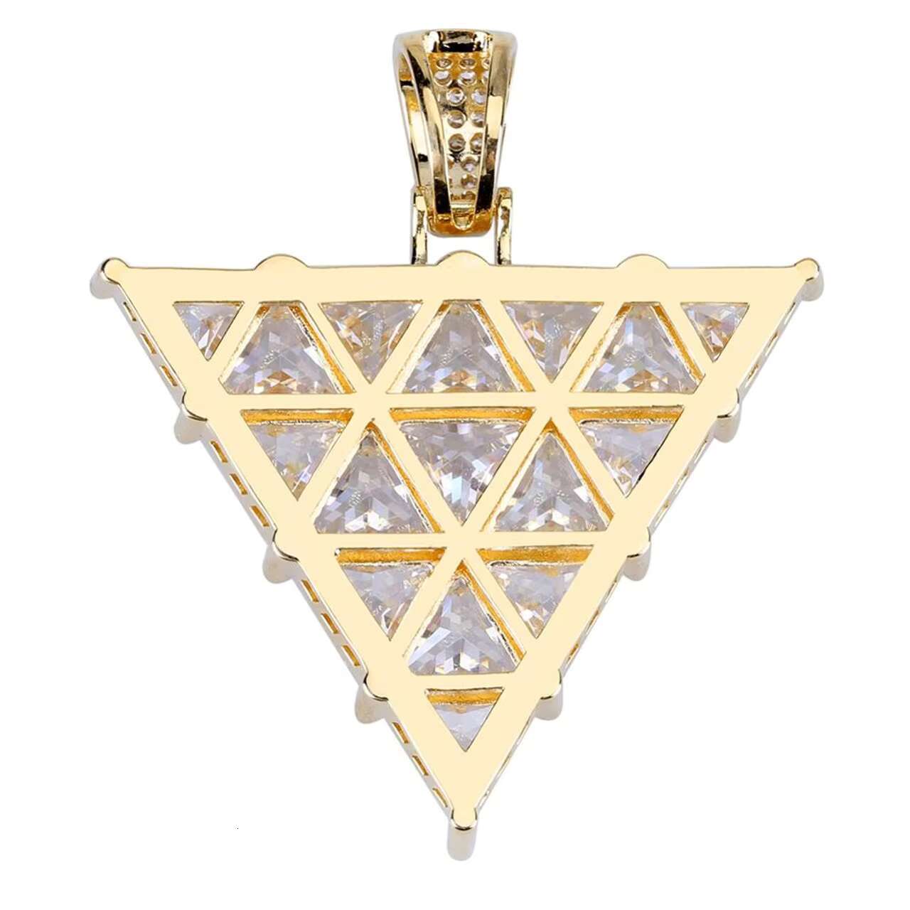 New Arrival Luxury 925 Sterling Silver Inverted All-Iced Triangle Shape Princess Cut Moissanite Pendant Necklaces for Men Women