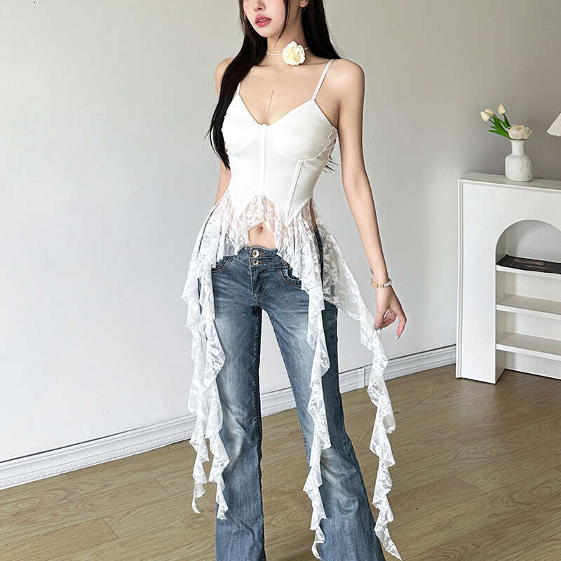 Summer New Women's Solid Color Sexy Strap Fashion Lace Trim Vest B5