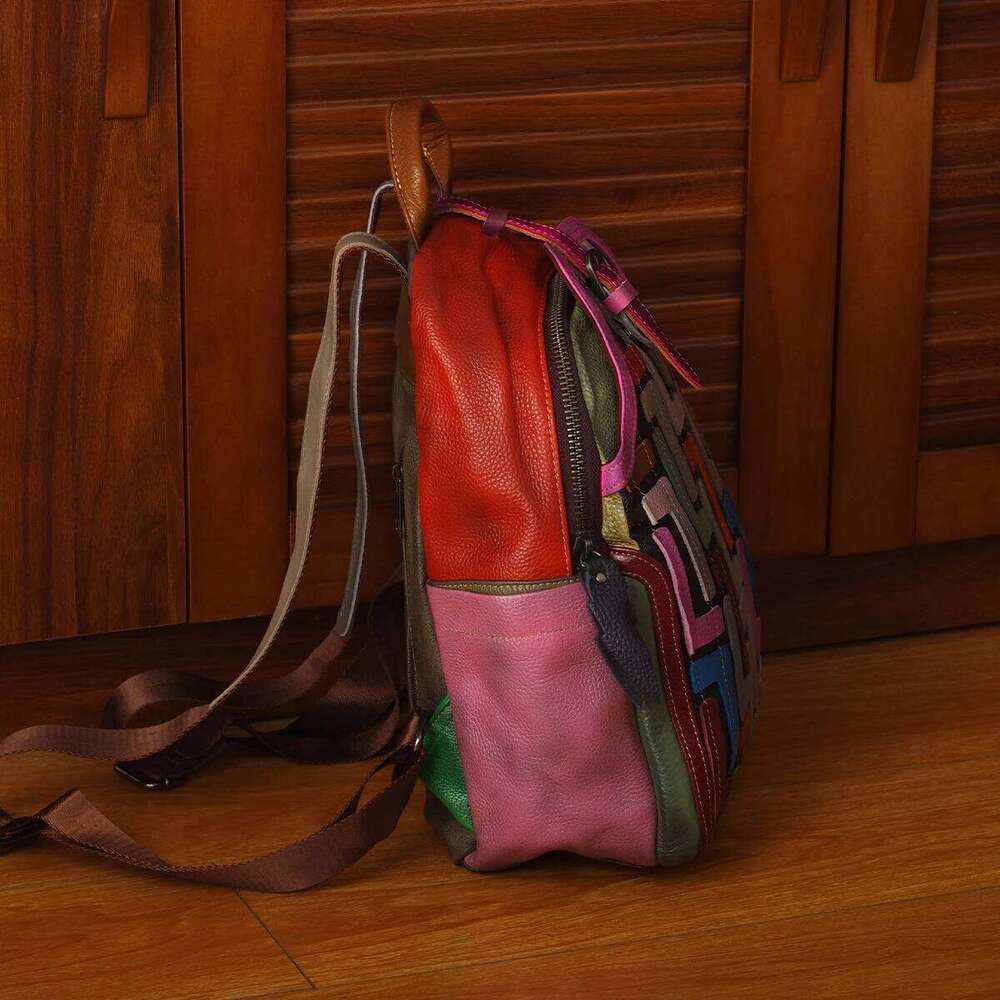 Leather Retro Style Random Rub Color To Do Old Head Layer Cowhide Backpack