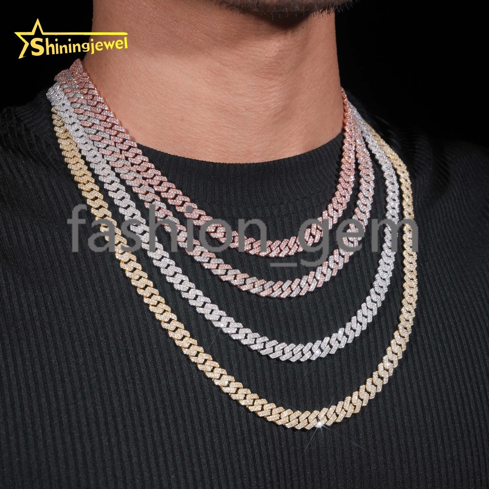 Hot Sale 8mm Iced Out Cuban Link Chain 925 Sterling Silver Gold Plated Pass Diamond Test VVS Moissanite Cuban Necklace