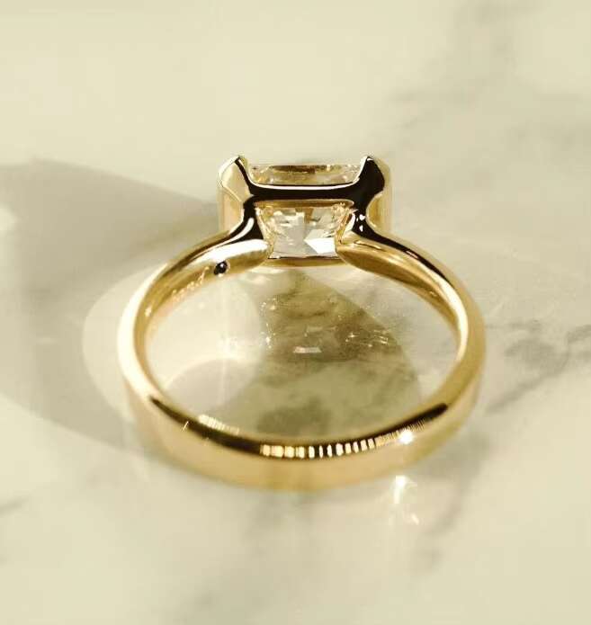 Radiant Cut Moissanite Engagement Ring with 2.53 Ct Bezel Set Elegant Wedding Band