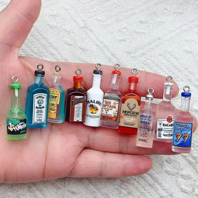 10pcs Mini Alcoholic Drink Bottle Resin Charms Wine Bottles Pendant For Earring Keychain Diy Cute Jewelry Making 250609