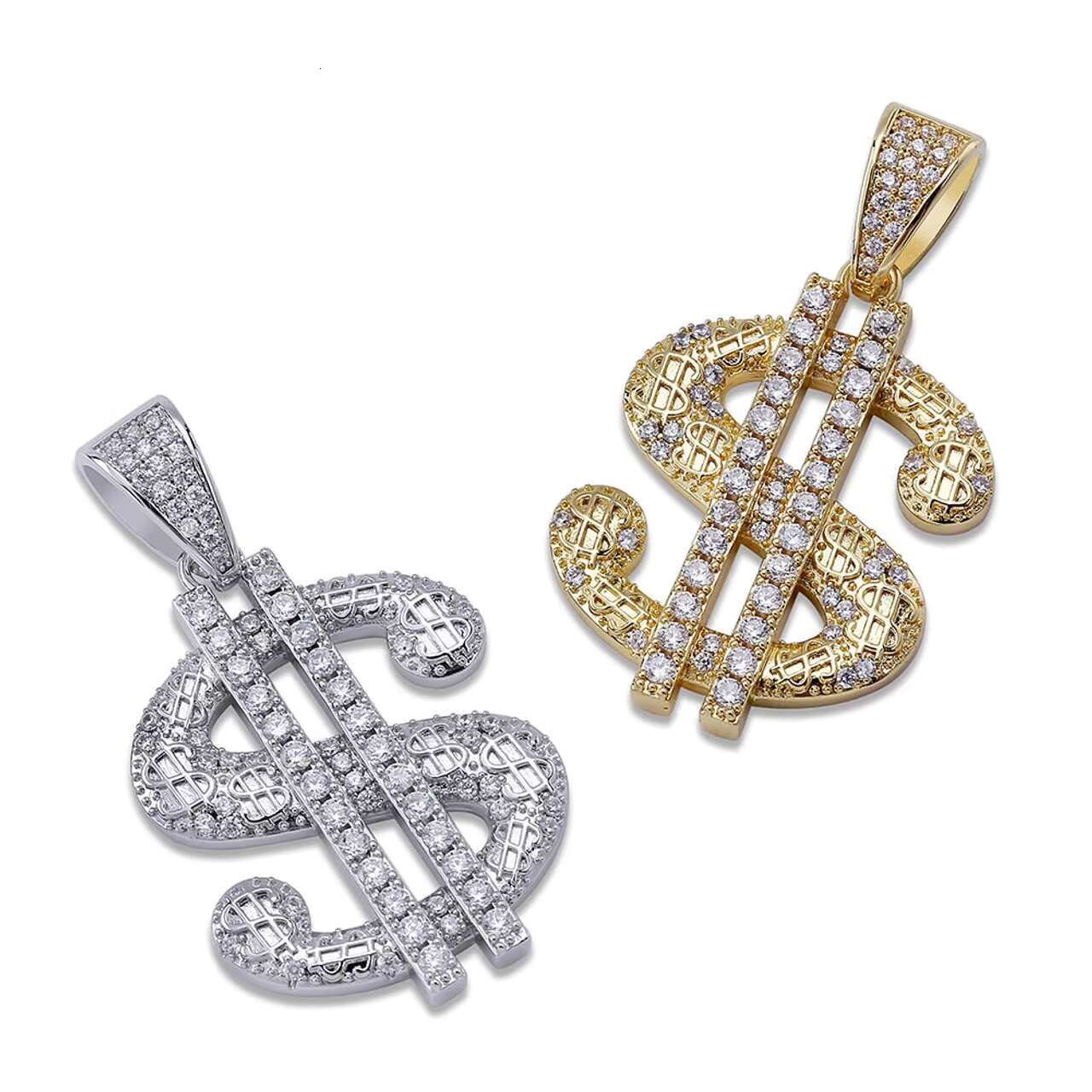 Luxury Hip Hop Style Moissanite Pendants Charms New Design Solid 14k Gold 925 Silver Blinged Dollar Sign Moissanite Necklaces