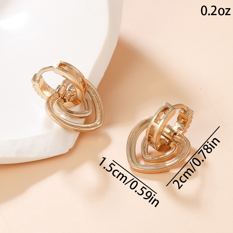 Gold-Plated High-End Double-Layer Heart Light Niche Design Inlaid Hollow Earrings