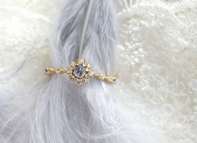 Dream Gate" Gentle Purple Blue Wave Lace Edge Micro Paved Pointed Zircon Luxury Starry Sky Ring