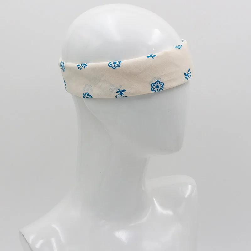 Ivory White Printed Blue Floral Bandana Girl Headscarf Headband Neckerchief Headwear Square Scarf 250617