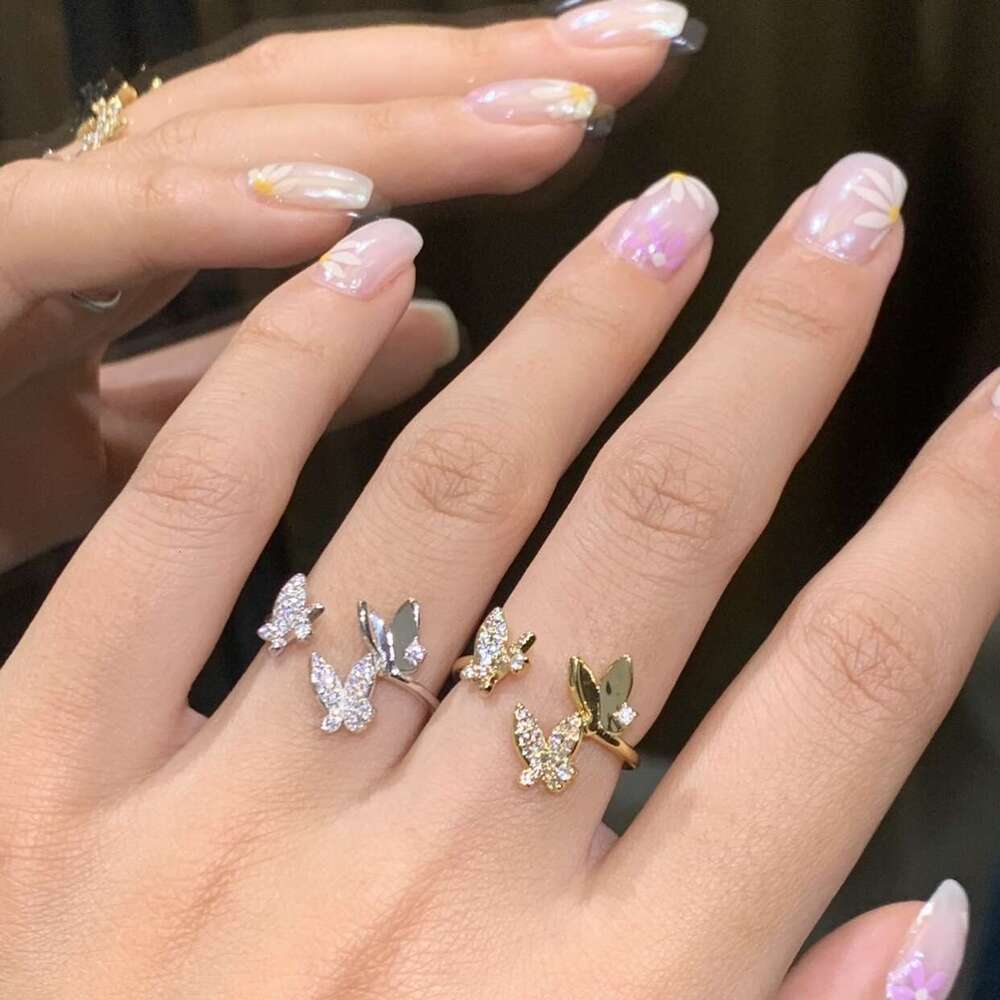 New Playful Butterfly Inlaid Zircon Ring for Women Fashion Street Style Trendy Light Luxury Versatile High-end Jewelry