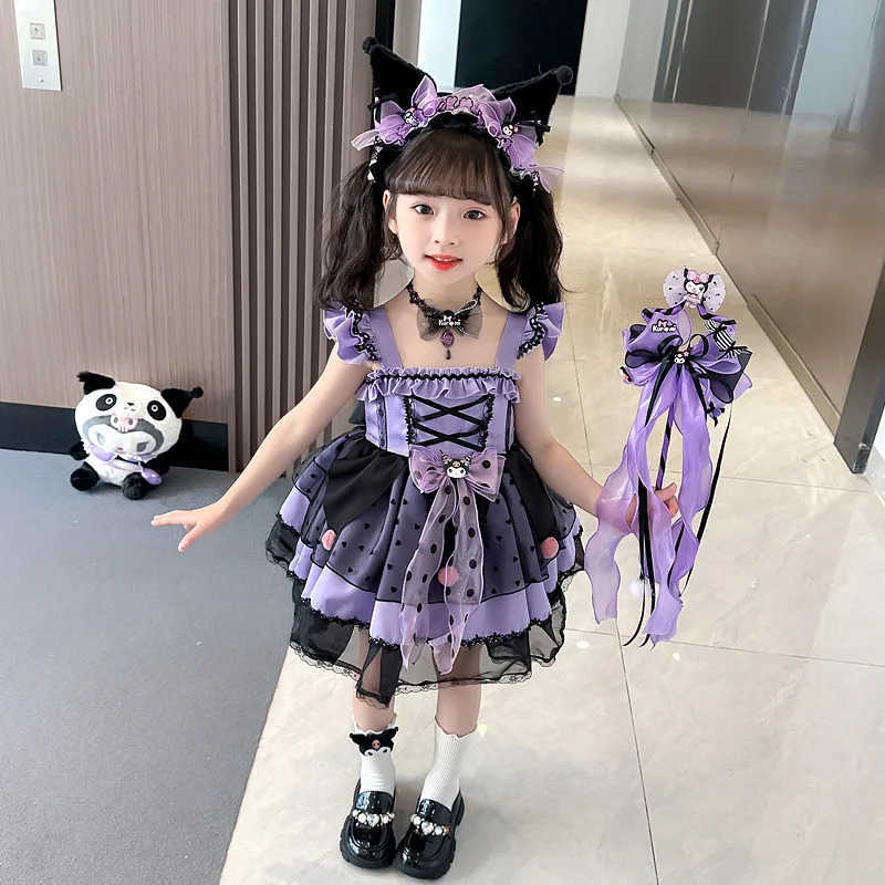Sanrio Sanrio Kuromi Kawaii Lolita Dress Spring Autumn Girl Cute Cosplay Clothing Halloween Birthday Party Role Play Tutu Dress XmasXJ250618