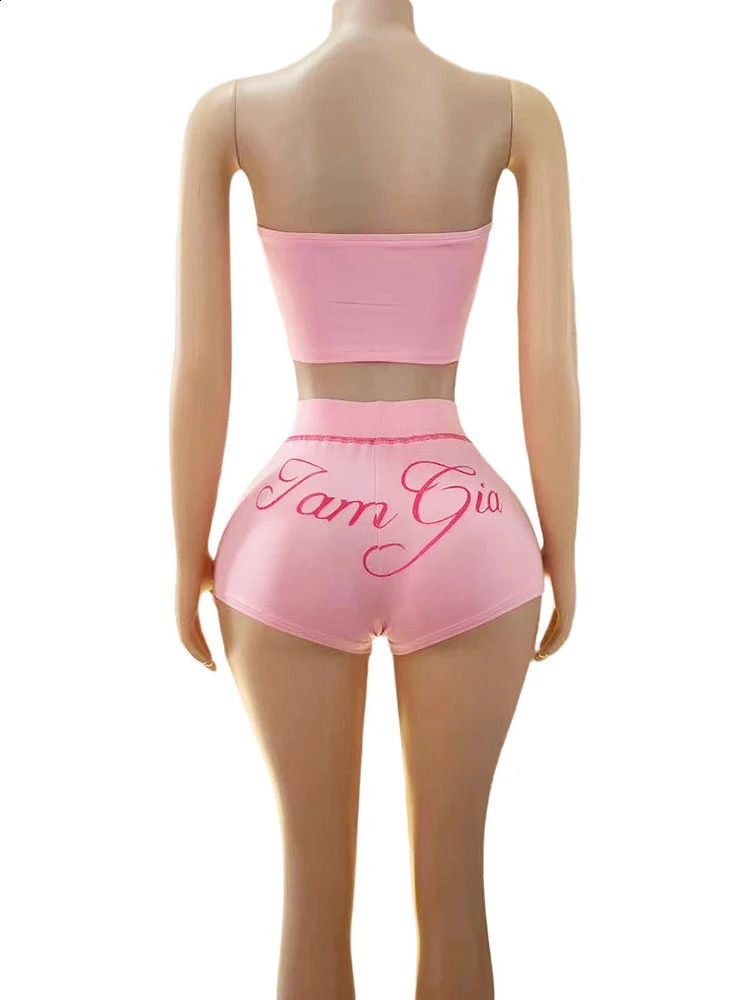 Weird Puss Letter Print Women 2 Piece Set Tracksuit Letter Print Strapless TosShorts Matching Streetwear Skinny Stretch Outfits 250617
