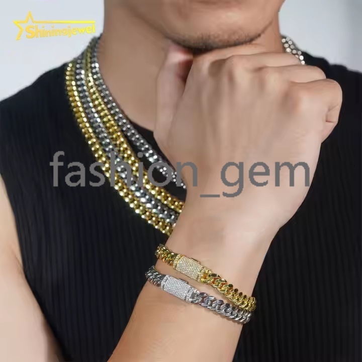 8MM Wide 925 silver Cuban Chains + 925 Silver VVS Moissanite Lock Fashion Men Hip Hop Necklace Bracelet