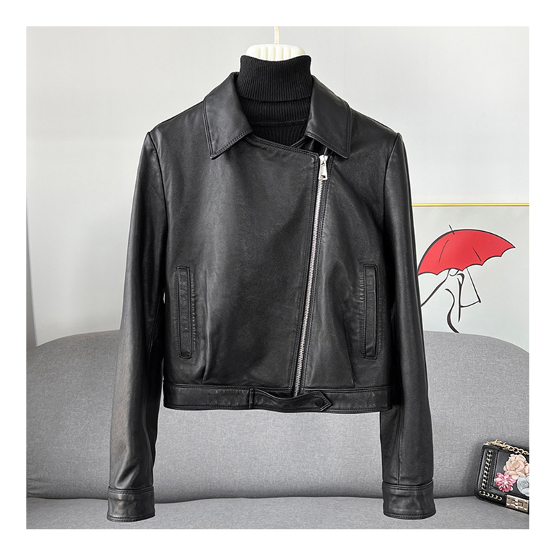 Hong Kong style brown coat, women's new short and petite motorcycle suit, stylish jacket