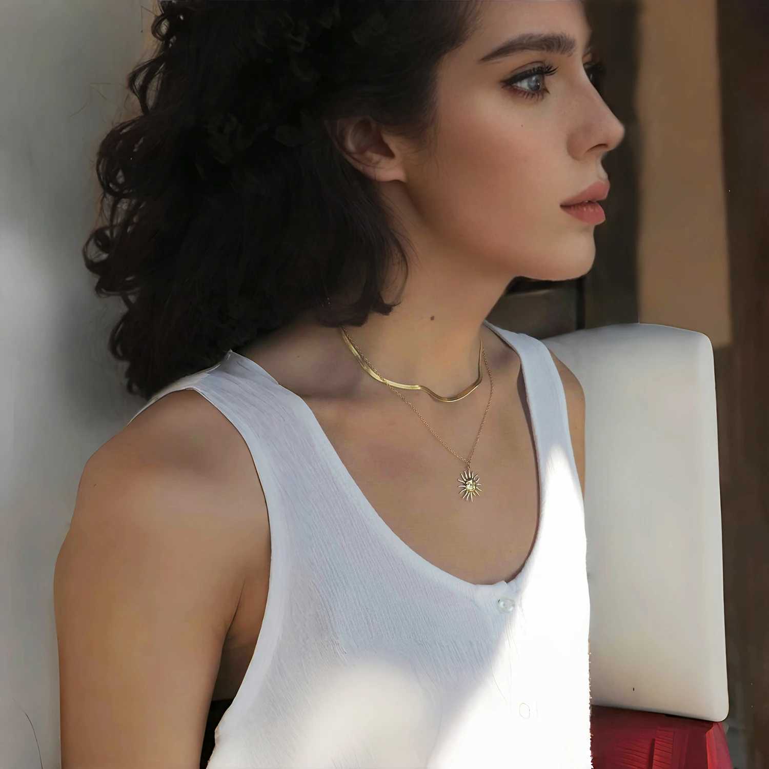 UHBINYCA Vintage Sun Pendant Necklace Hydroforming Process Stainless Steel Waterproof Jewelry Accessories W250618