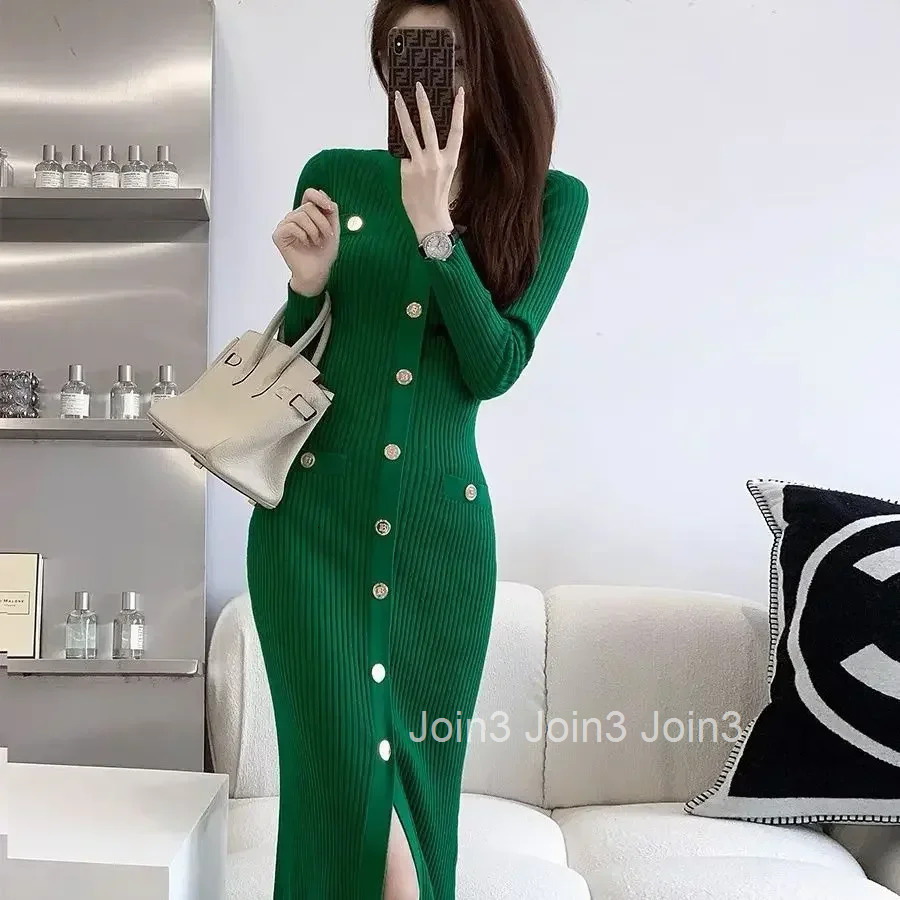 New In Womens Crochet Dresses Black Green Female Knit Dress Designer Elegant Party Chic Spring Autumn 2025 Casual Youth Loose G