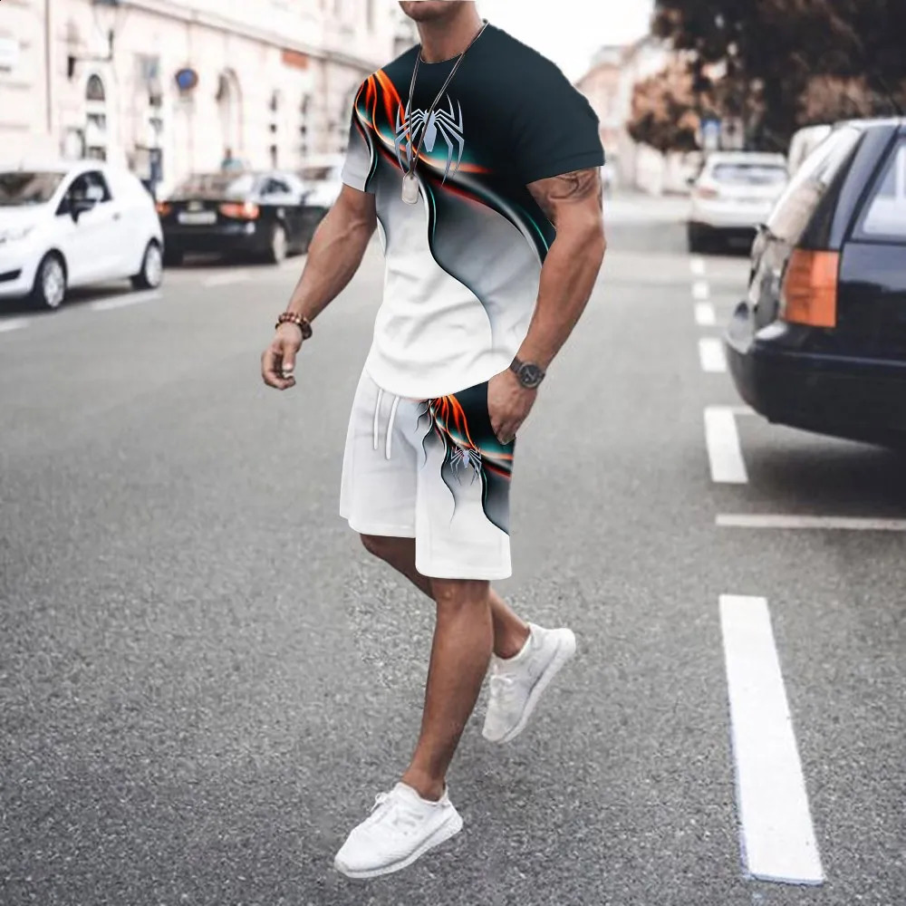 3D Printed Men s Casual Gradient TShirt Shorts Set Tracksuit Male 2 Pieces Fashion Outfit Man Clothing Jogging Suit 250614