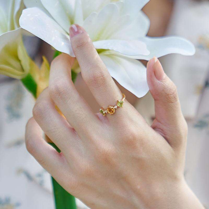 "Rapeseed Flower" Niche Design Anti-Yellow Crystal for Women Gold-Plated Simple Luxurious Ins Open Ring