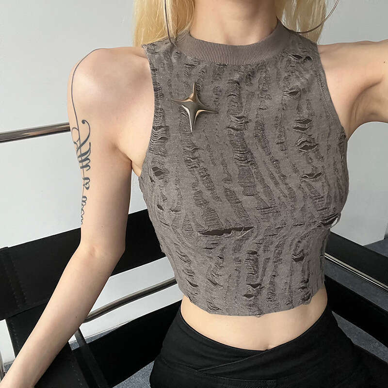 Women's Clothing Summer New Solid Color Street Fashion Sleeveless Matte Crop Top Vest For Women B5