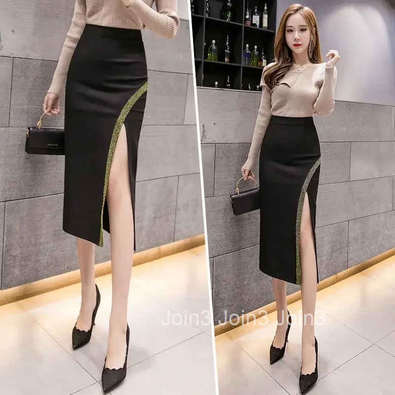 Midi Skirts for Women High Waist Wrap with Slit Patchwork Tight V Clothing Sales Premium Korean Fashion Y2k Vintage Woman Skirt