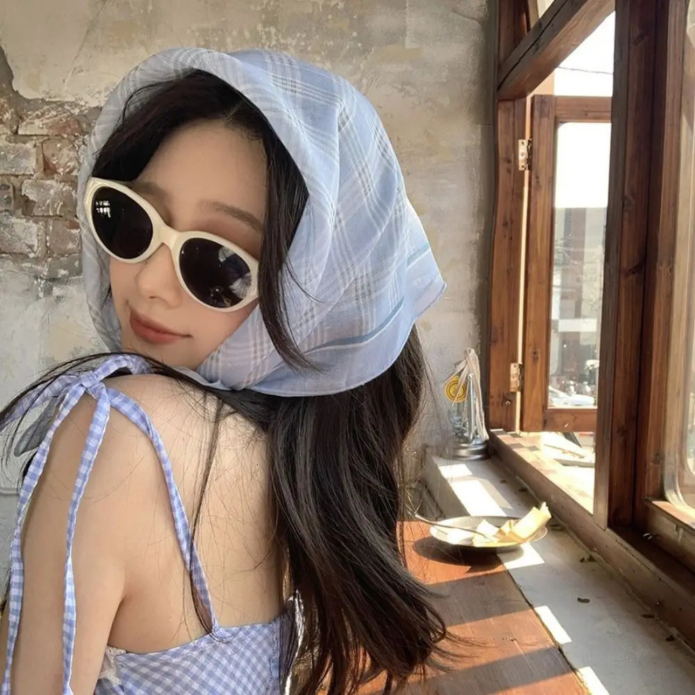 Sweet Pastoral Style Summer Triangle Headscarf Silk Polka Dot Fresh Floral Headband French Lattice Women Hair Band Children 250617