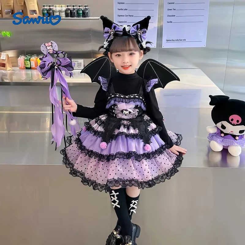 Sanrio Anime Sanrio Kuromi Childrens Dress CosPlay Dress Anime Academy Style Pleated Skirt Girl Princess Clothes Girl Birthday Gift XJ250618