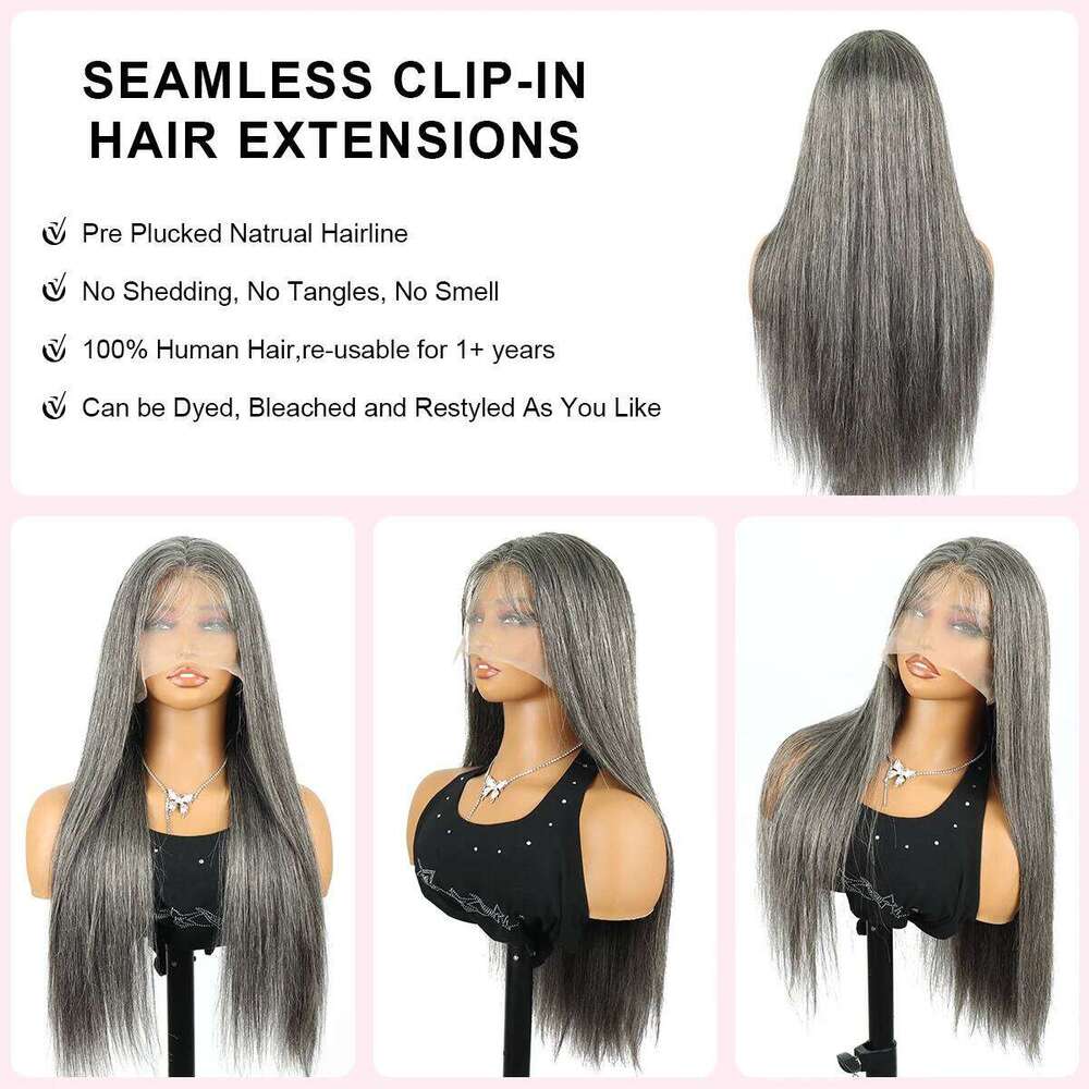 100% Remy Salt And Pepper 13x6 HD Frontal Brazilian 30 32Inch Colored Bone Straight Lace Front Wigs Human Hair Wig