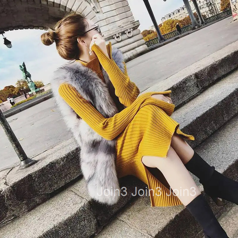 Woman Dress Yellow Dresses for Women Turtleneck Brown Crochet Knitted Outfits Hot Long Sleeve Sensual Sexy Cheap Casual Clothes
