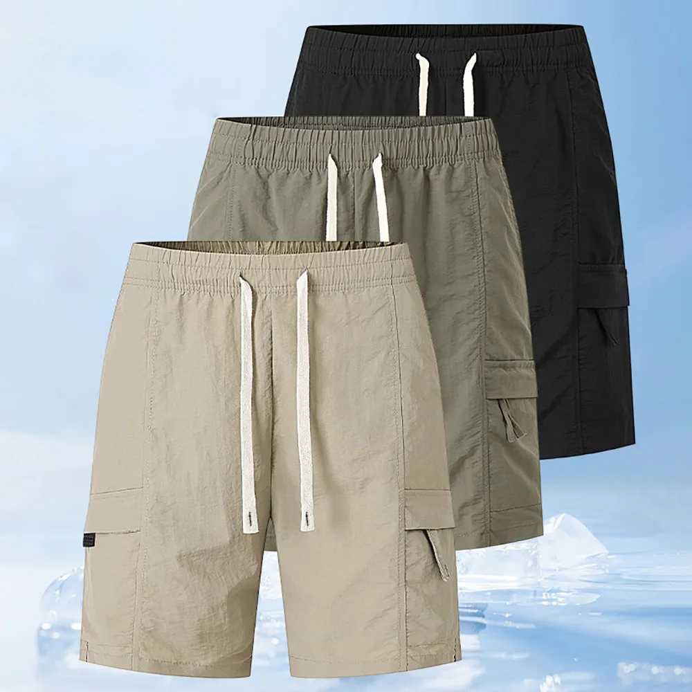 Summer New Mens Cargo Pants Ice Silk Breathable Shorts Elastic Waist Solid Color Cool Feeling Short Pants Fashion Streetwear XJ250618