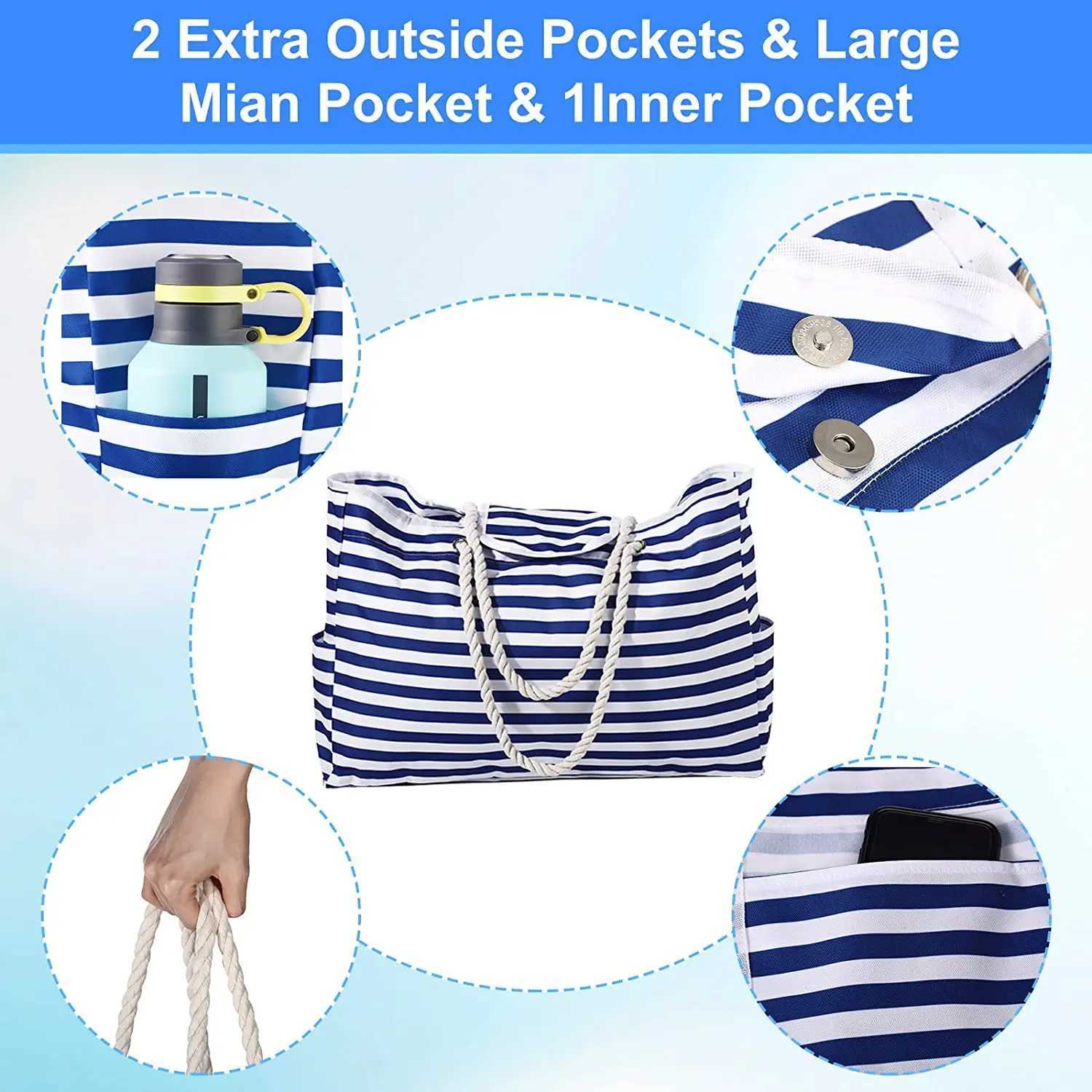 Extra Large Wen Beach Tote Bag Waterproof Storage Canvas Shoulder Bag Handbag Travel Gym Swim Beach Holiday Men Shopping Bag B250618