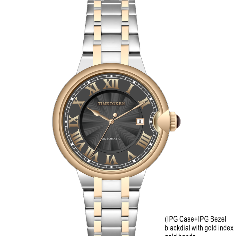 Luxury Balloon Style TIME TOKEN Fashionable Men's Watch with 304L Steel Case, Mechanical Movement, Sapphire Glass and 50M Water Resistance