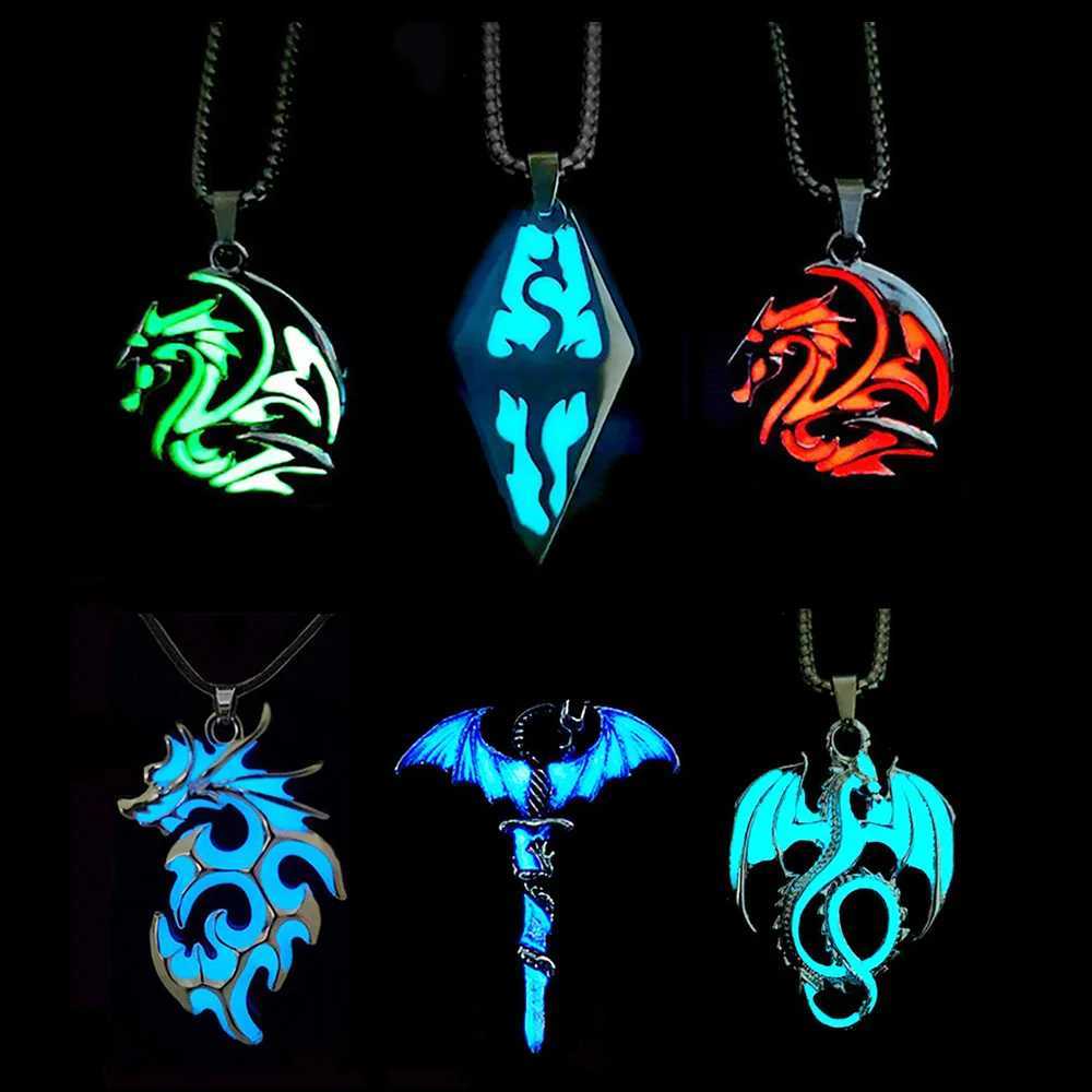 Hiphop Rock Stainl Steel Chain Luminous Alloy Dragon Pendant Glowing Necklace Night Dance Disc Glow In The Dark NecklaceC250617