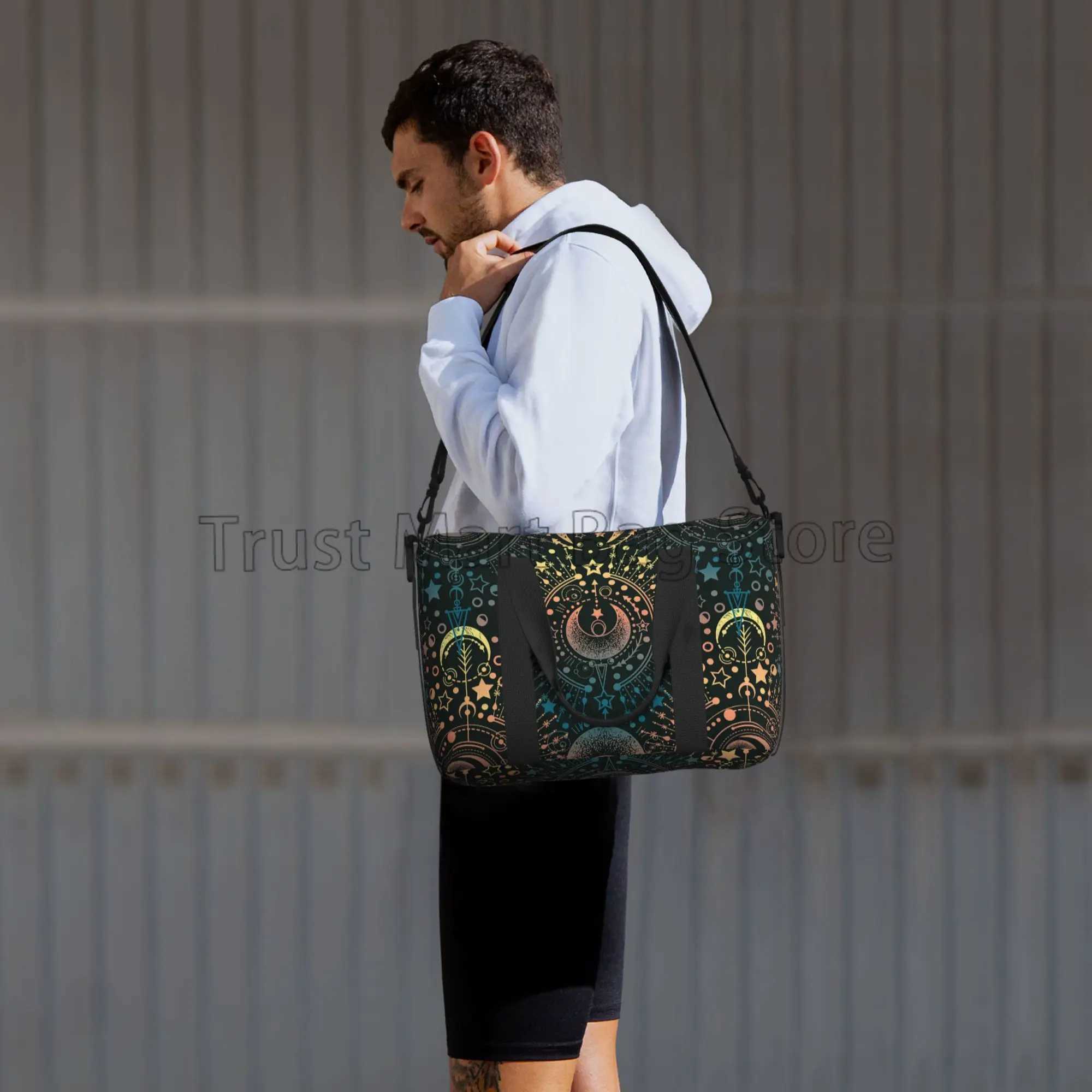 Moon Star Alchemy Magical Print Travel Duffel Bags Unisex Waterproof Sports Gym Handbags Overnight Weekender Luggage Bag W250618