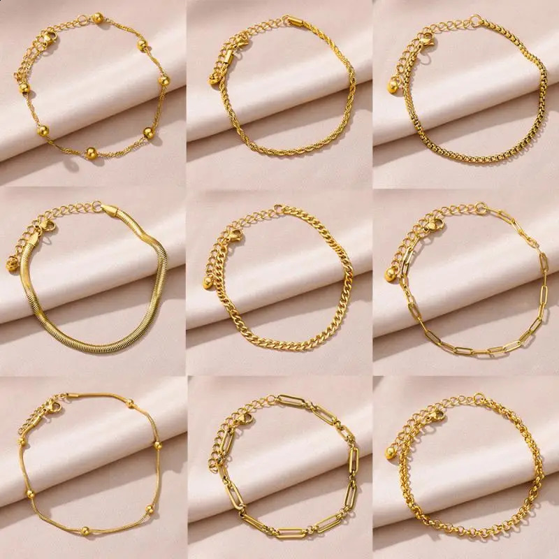 Anklets for Women Stainless Steel Gold Color Chain Anklet Female Summer Beach Accessories Foot Leg Bracelets Fashion Jewelry 250606