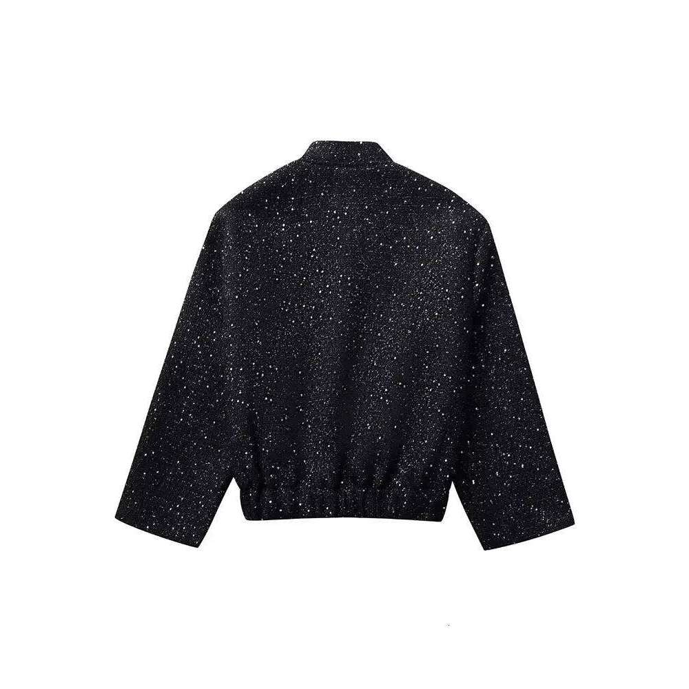 Nlzgmsj Women Shiny Sequin Jacket Y2k Gold Color Stand Collar Long Sleeve Short Coat Autumn Winter Ladies High Streetwear